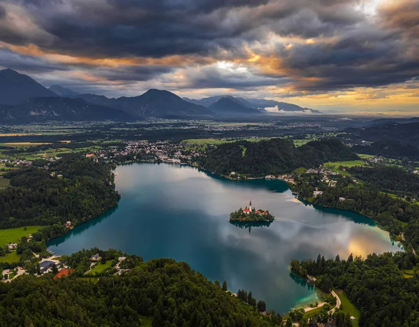 Bled Slovenia Veduta Aerea Panoramica Del Lago Bled Blejsko Jezero — Foto Stock