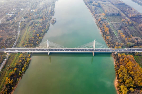 Budapest Ungarn Drohnenaufnahme Der Megyeri Brücke Der Größten Brücke Budapests — Stockfoto