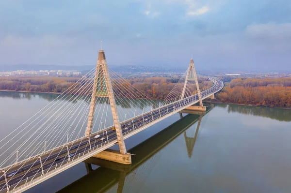 Будапешт Венгрия Воздушный Вид Дрона Мост Мегьери Самый Большой Мост — стоковое фото