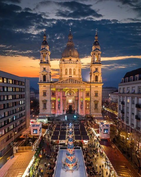 Budapest Magyarország Aerial Drone View Europe Most Beautiful Christmas Market — Stock Fotó