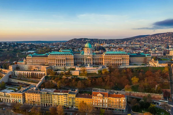 Budapest Ungarn Luftaufnahme Des Berühmten Königlichen Palastes Der Budaer Burg — Stockfoto