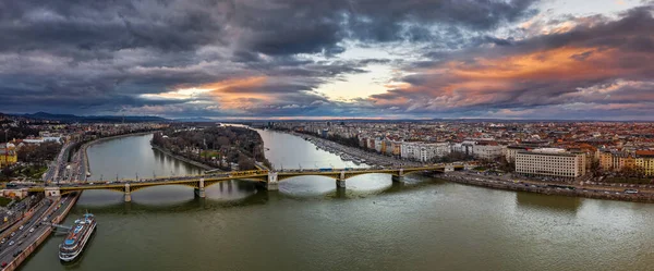 Budapest Ungern Flygpanoramautsikt Över Margaretabron Margit Hid Och Margaretaön Margit — Stockfoto