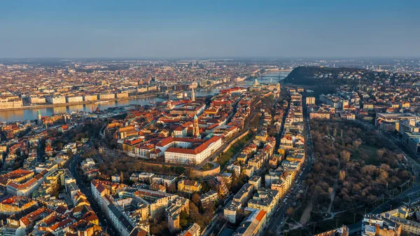 Будапешт Венгрия Воздушный Вид Пештскую Сторону Будапешта Вид Включает Замковый — стоковое фото