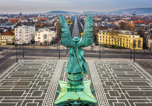 Budapest Hungary Aerial Panormaic View Famous Heroes Square Andrassy Street — Stock Photo, Image