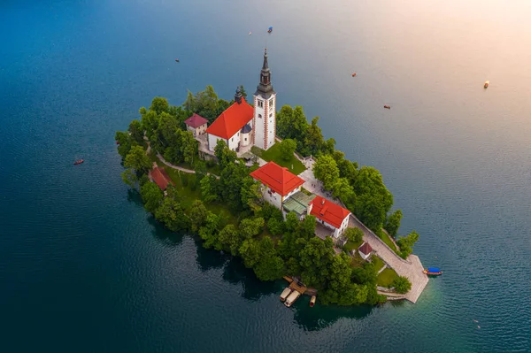 Lake Bled Slovenië Uitzicht Vanuit Lucht Het Prachtige Lake Bled — Stockfoto