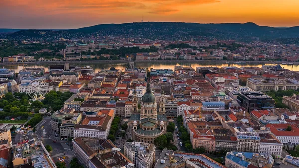 Budapest Magyarország Kilátás Városra Csodálatos Arany Naplementével Látvány Része Szent — Stock Fotó