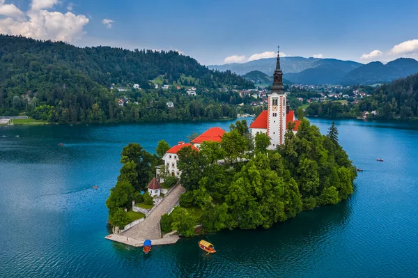 Lake Bled Slovenië Uitzicht Vanuit Lucht Het Prachtige Lake Bled — Stockfoto