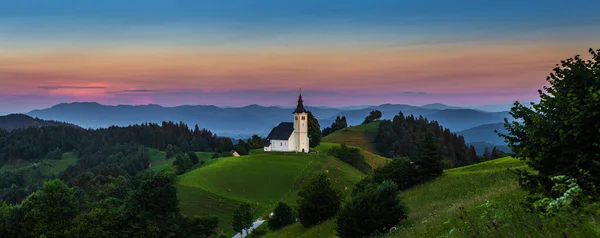 Sveti Andrej Slovenia Panoramic View Saint Andrew Church 1998 在日落时 — 图库照片