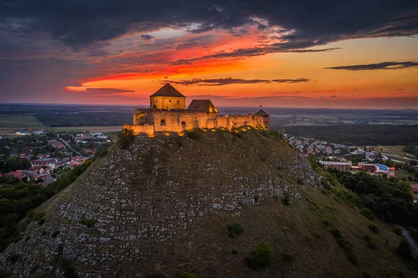 Сумбха Венгрия Воздушный Вид Знаменитый Освещаемый Высокий Замок Сумбха Уезде — стоковое фото