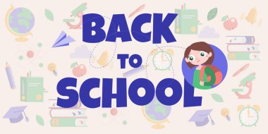 karikatür vektör okul Dikişsiz desen tasarımı ile başa düz. metin 