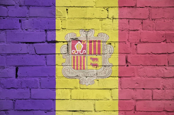 Bandera Andorra Está Pintada Sobre Una Antigua Pared Ladrillo —  Fotos de Stock