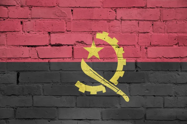 Drapeau Angola Est Peint Sur Vieux Mur Briques — Photo