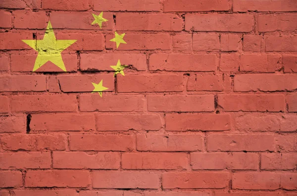 China Flagge Auf Eine Alte Ziegelwand Gemalt — Stockfoto