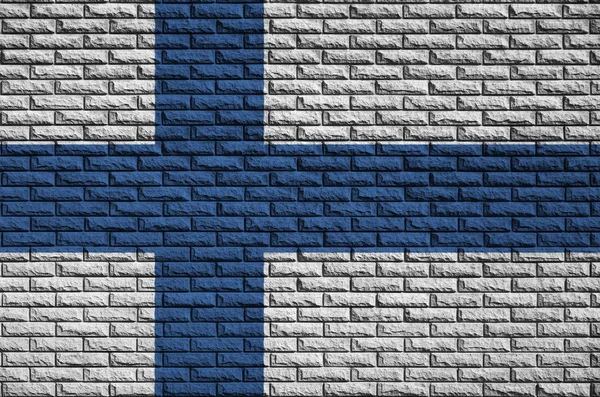 Bandera Finlandia Está Pintada Sobre Viejo Muro Ladrillo — Foto de Stock