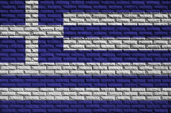 Bandera Grecia Está Pintada Sobre Viejo Muro Ladrillo — Foto de Stock