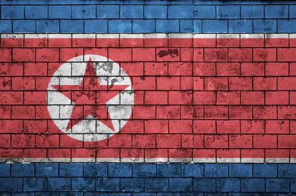 Bandeira Coreia Norte Pintada Uma Parede Tijolo Velho — Fotografia de Stock