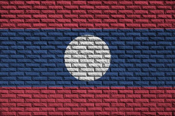 Die Laotische Flagge Wird Auf Eine Alte Ziegelwand Gemalt — Stockfoto