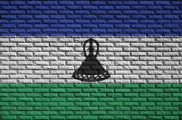 Flaga Lesotho Jest Malowany Stary Mur Cegły — Zdjęcie stockowe