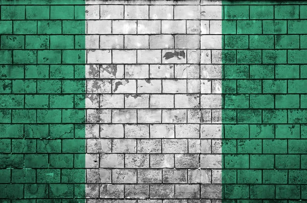 Bandeira Nigéria Pintada Uma Parede Tijolo Velho — Fotografia de Stock