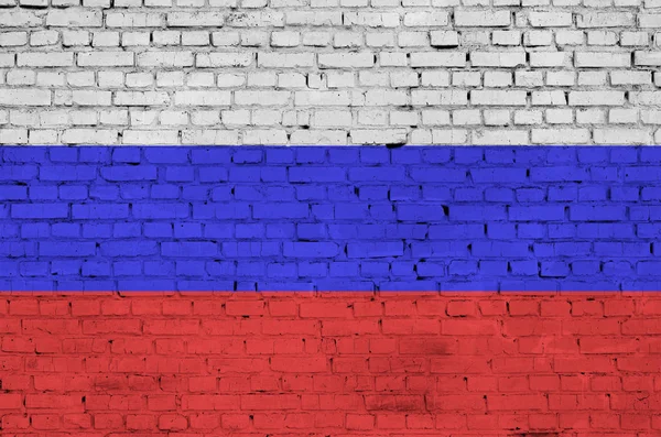 Ryssland Flagga Målad Gammal Tegelvägg — Stockfoto