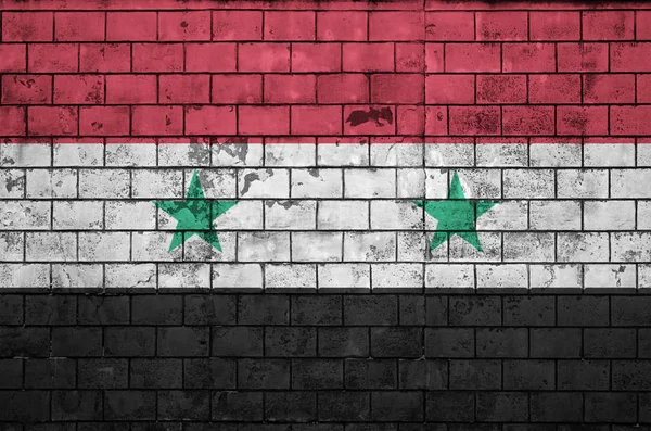 Syrská Vlajka Vymalována Starou Cihlovou Zeď — Stock fotografie