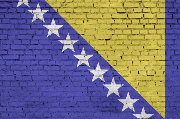 Bosna Hersek Bayrağı Eski Bir Tuğla Duvara Boyalı — Stok fotoğraf