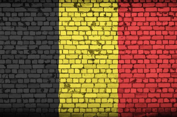 Bandera Bélgica Está Pintada Sobre Una Antigua Pared Ladrillo — Foto de Stock