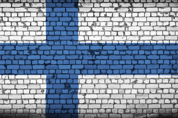 Bandera Finlandia Está Pintada Sobre Viejo Muro Ladrillo — Foto de Stock