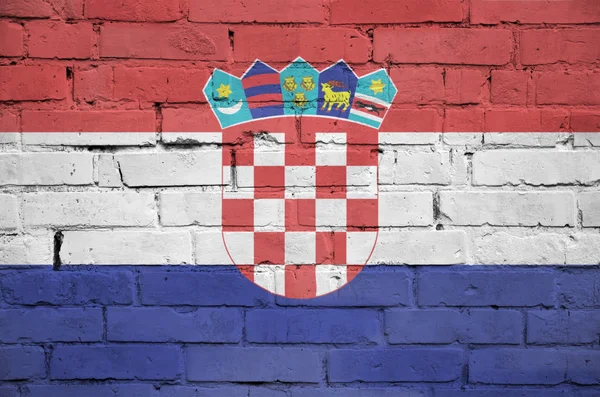 Drapeau Croatie Est Peint Sur Vieux Mur Briques — Photo