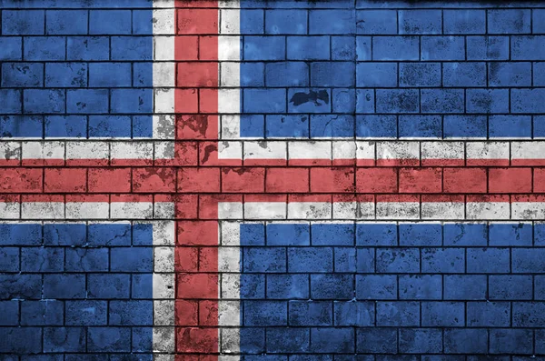 Bandera Islandia Está Pintado Una Pared Ladrillo Viejo — Foto de Stock