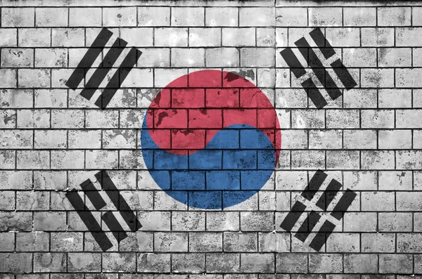Güney Kore Bayrağı Eski Bir Tuğla Duvara Boyanmış — Stok fotoğraf