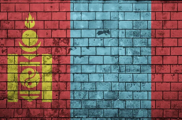 Bandera Mongolia Está Pintado Una Pared Ladrillo Viejo — Foto de Stock