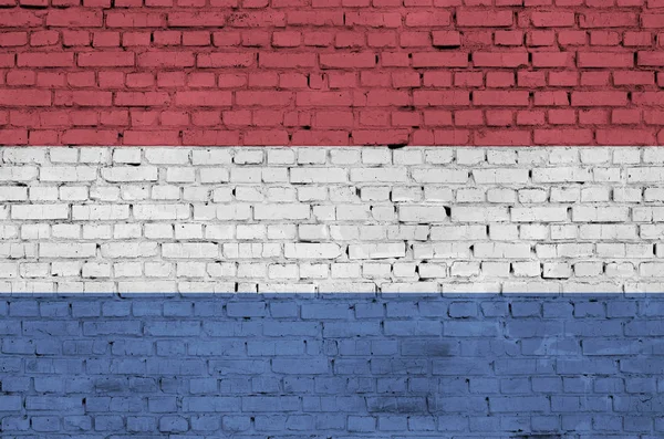Flaga Holandii Jest Namalowana Starej Ceglanej Ścianie — Zdjęcie stockowe