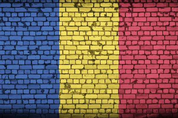 Bandera Rumania Está Pintado Una Pared Ladrillo Viejo —  Fotos de Stock