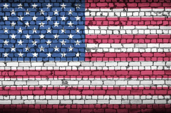 Estados Unidos América Bandeira Pintada Uma Parede Tijolo Velho — Fotografia de Stock