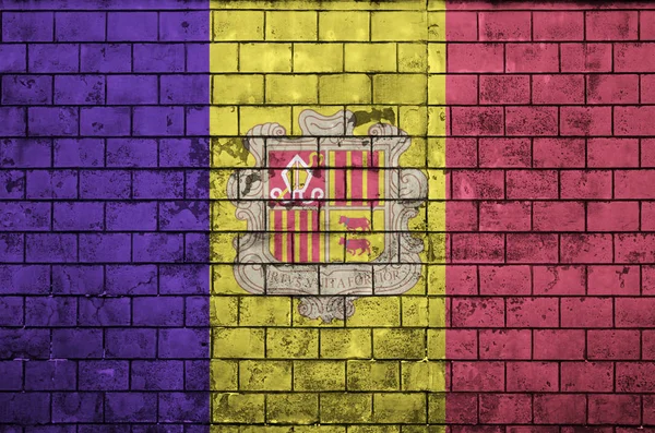 Andorra Flagga Målade Gammal Tegelvägg — Stockfoto
