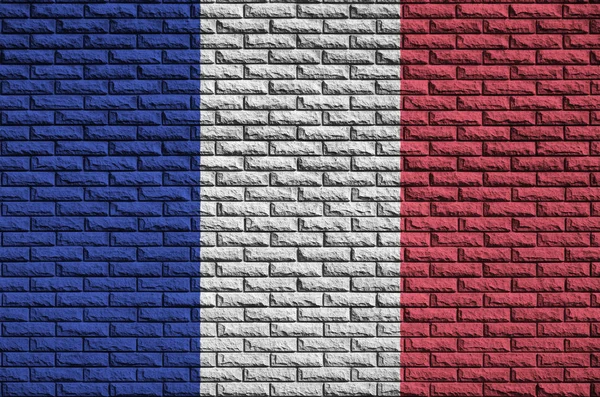 Bandera Francia Está Pintada Sobre Una Vieja Pared Ladrillo — Foto de Stock