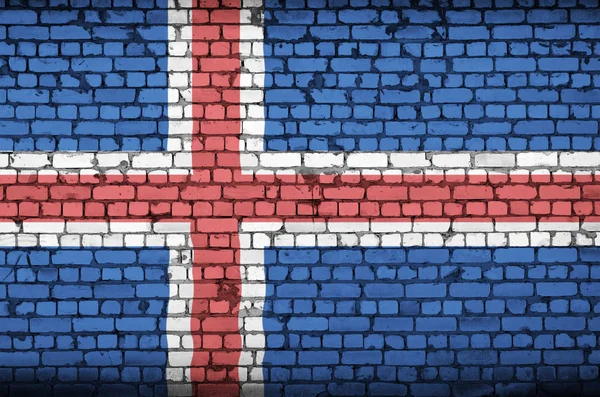 Bandera Islandia Está Pintado Una Pared Ladrillo Viejo — Foto de Stock