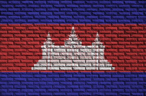 Bandeira Camboja Pintada Uma Parede Tijolo Velho — Fotografia de Stock