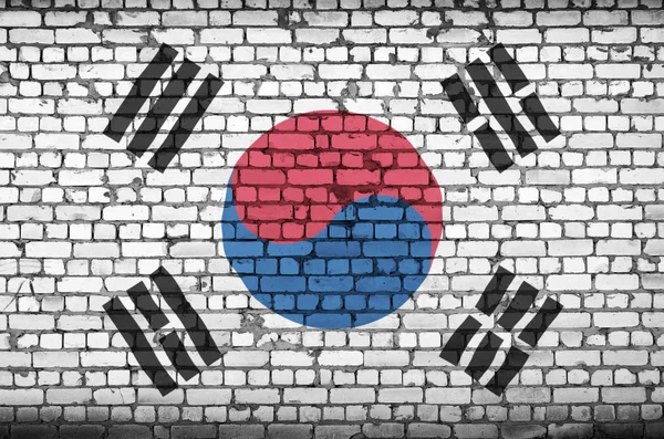 Güney Kore Bayrağı Eski Bir Tuğla Duvara Boyanmış — Stok fotoğraf
