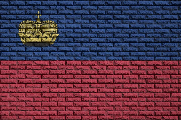 Flaga Liechtensteinu Jest Malowana Starej Ceglanej Ścianie — Zdjęcie stockowe