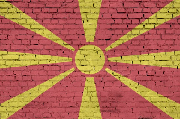 Macedónia Bandeira Pintada Uma Parede Tijolo Velho — Fotografia de Stock