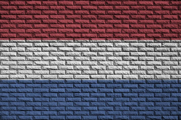 Bandeira Holanda Pintada Uma Parede Tijolo Velho — Fotografia de Stock