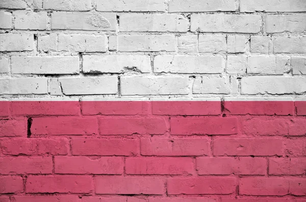 Polská Vlajka Vymalována Starou Cihlovou Zeď — Stock fotografie