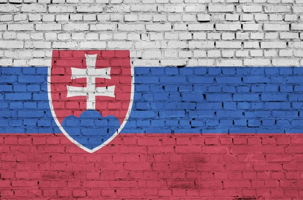 Slovenská Vlajka Vymalována Starou Cihlovou Zeď — Stock fotografie