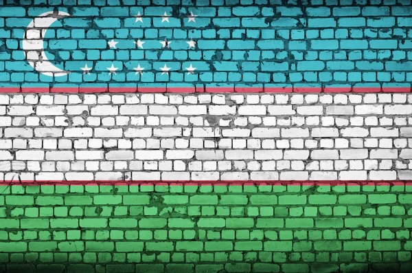 Bandera Uzbekistán Está Pintada Sobre Una Vieja Pared Ladrillo — Foto de Stock