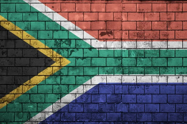 Bandera Sudáfrica Está Pintado Una Pared Ladrillo Viejo — Foto de Stock