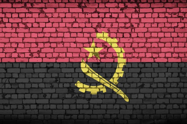 Drapeau Angola Est Peint Sur Vieux Mur Briques — Photo