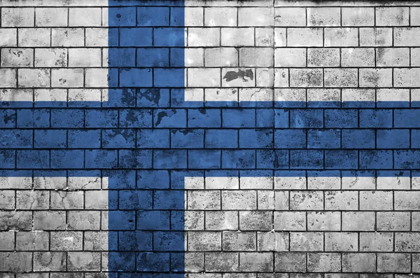 Bandera Finlandia Está Pintada Sobre Viejo Muro Ladrillo — Foto de Stock