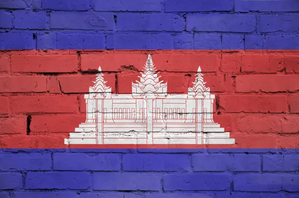 Bandera Camboya Está Pintada Sobre Una Vieja Pared Ladrillo — Foto de Stock